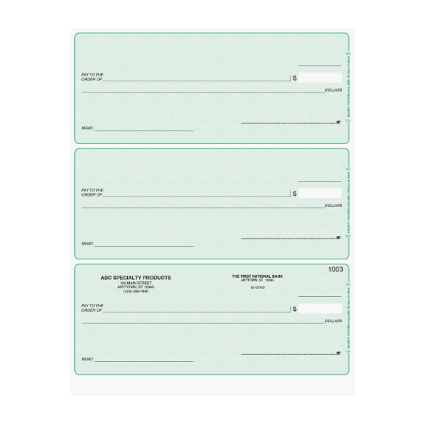 Quickbooks 3 On-a-Page Business Laser Checks w/ Imprint